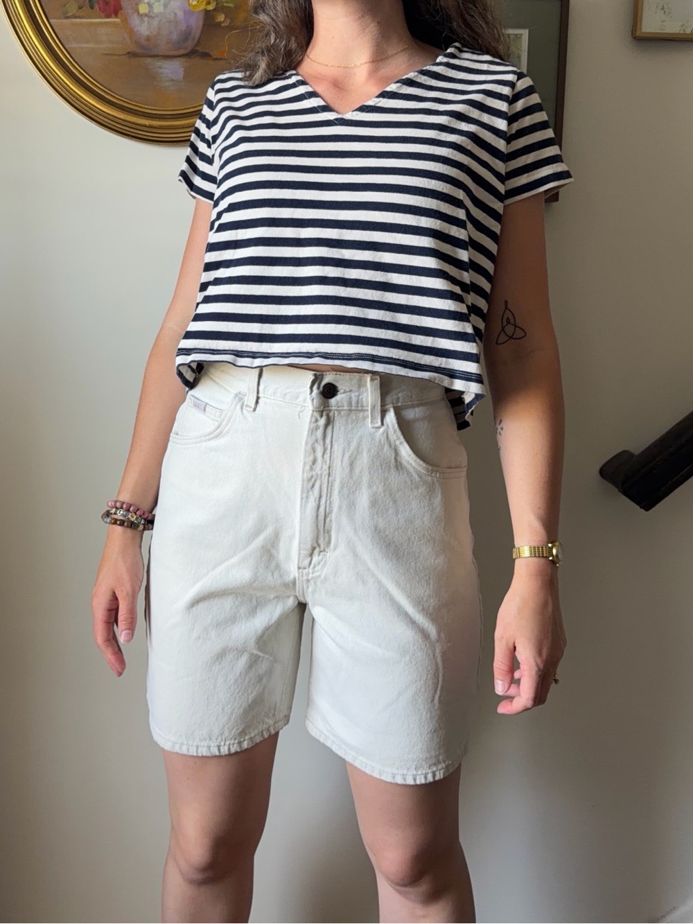 Vintage Lee High Waisted White Denim Bermuda Shorts